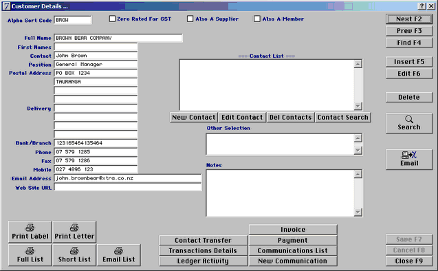 customer details